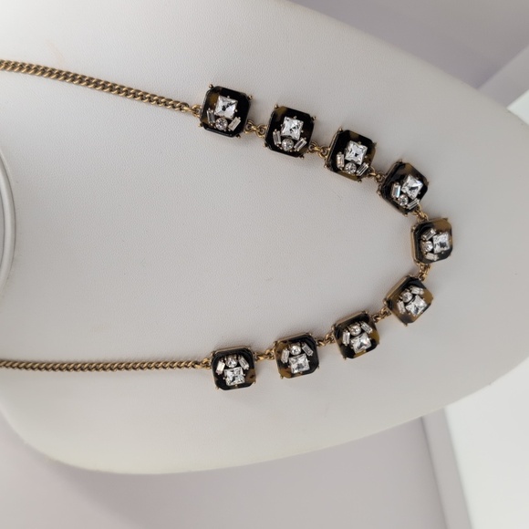 J Crew Gold Tortoise Shell Crystal Statement Necklace Womens Square Settings - Picture 8 of 9